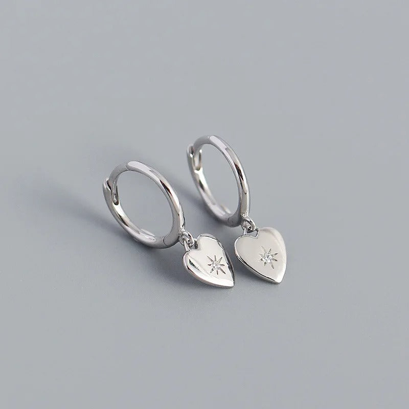 Crystal Heart Dangle Earrings Sterling Silver