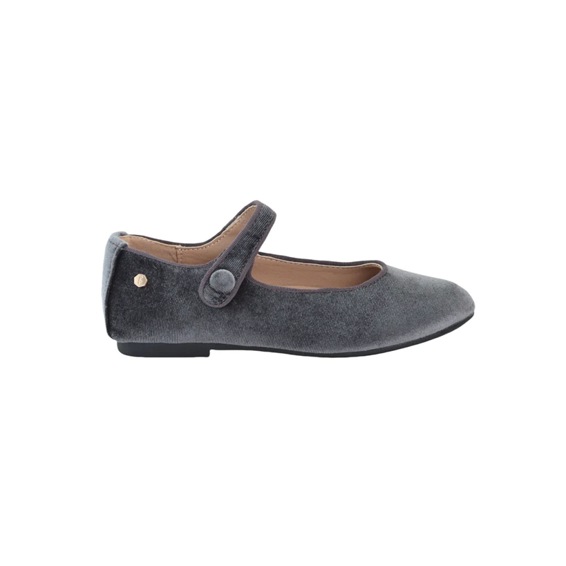 Fintoes Girls Velvet Mary Janes- Charcoal