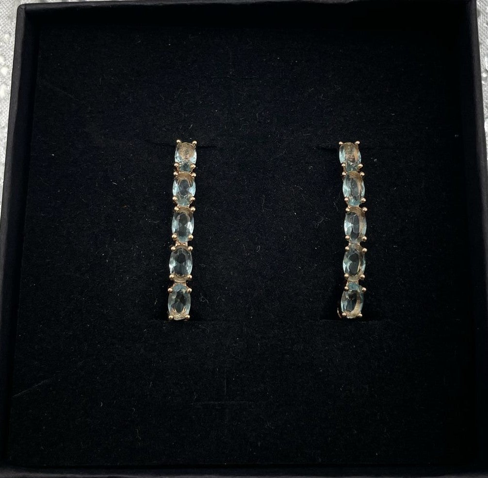 Aquamarine Oval Teardrop Hoop Earrings