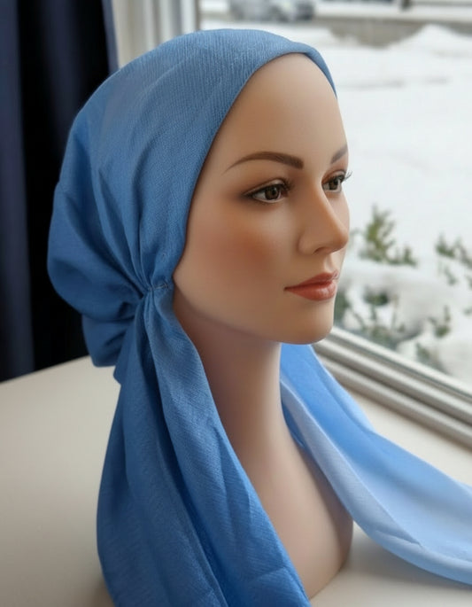 Winter Shimmer Pre Tied Tichel- Blue