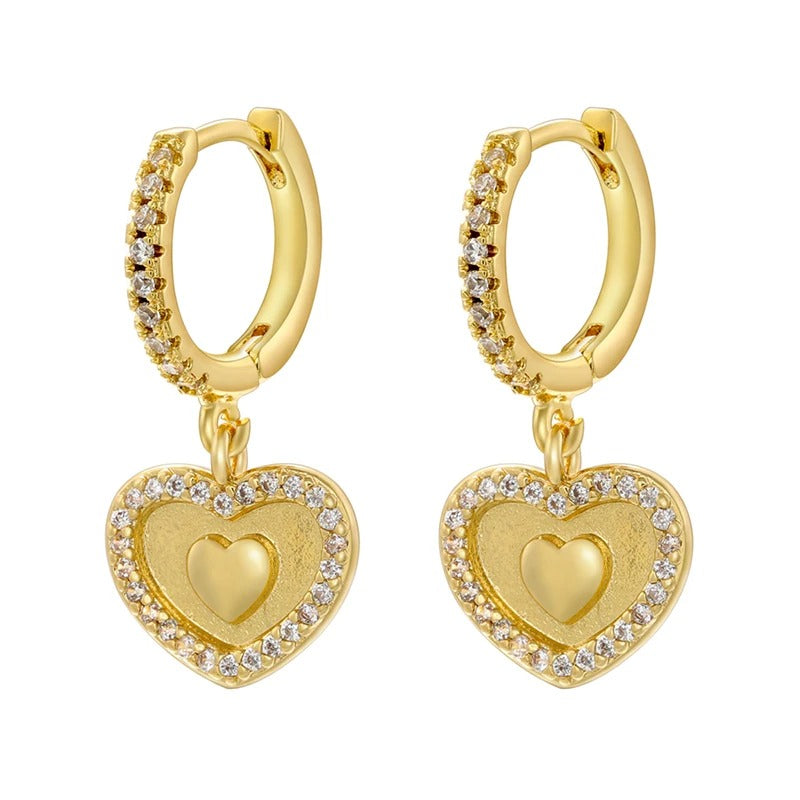 CZ Gold Heart Crystal Earrings for Girls