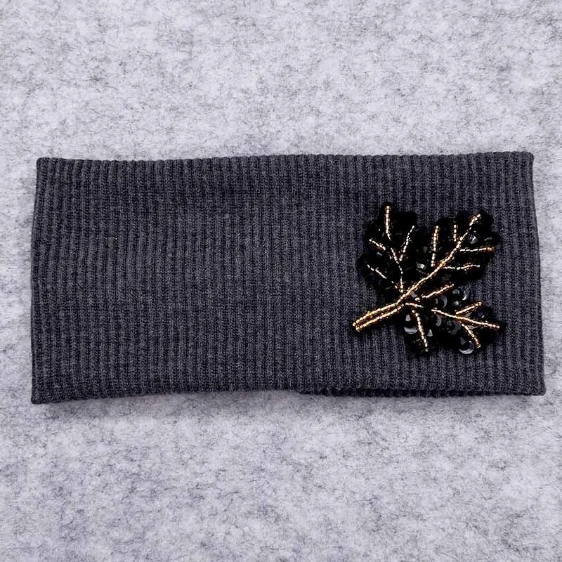 Ladies Beaded Leaf Soft Ribbed Headband
