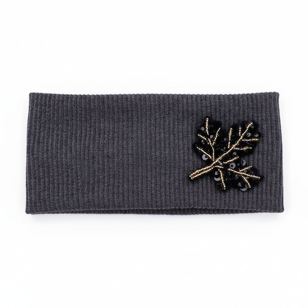 Ladies Beaded Leaf Soft Ribbed Headband