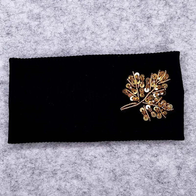 Ladies Beaded Leaf Soft Ribbed Headband