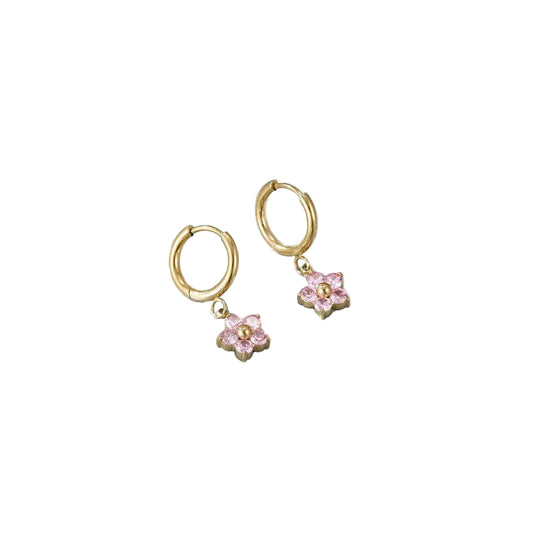Stainless Steel CZ Flower Earrings