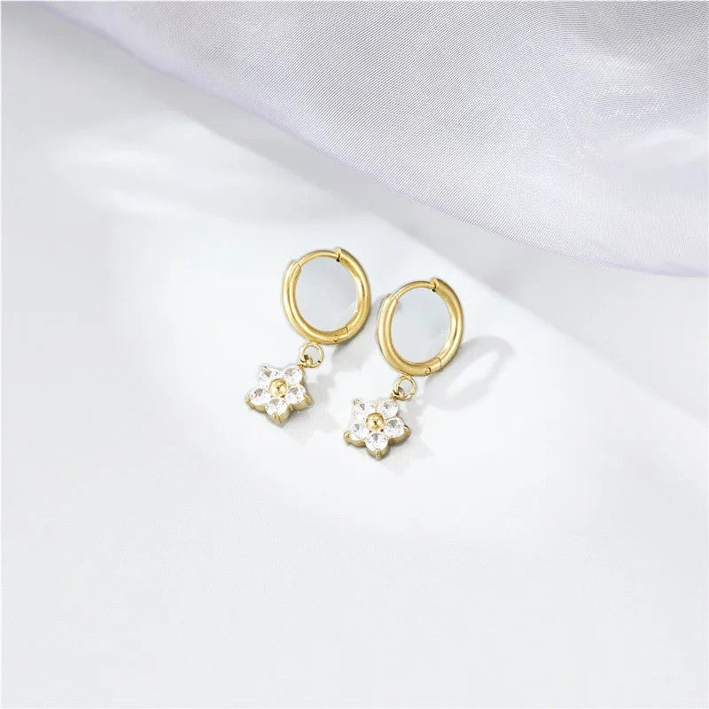 Stainless Steel CZ Flower Earrings