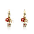 14K Gold Plated Blue & Aqua Crystal Flowers Cluster Dangle