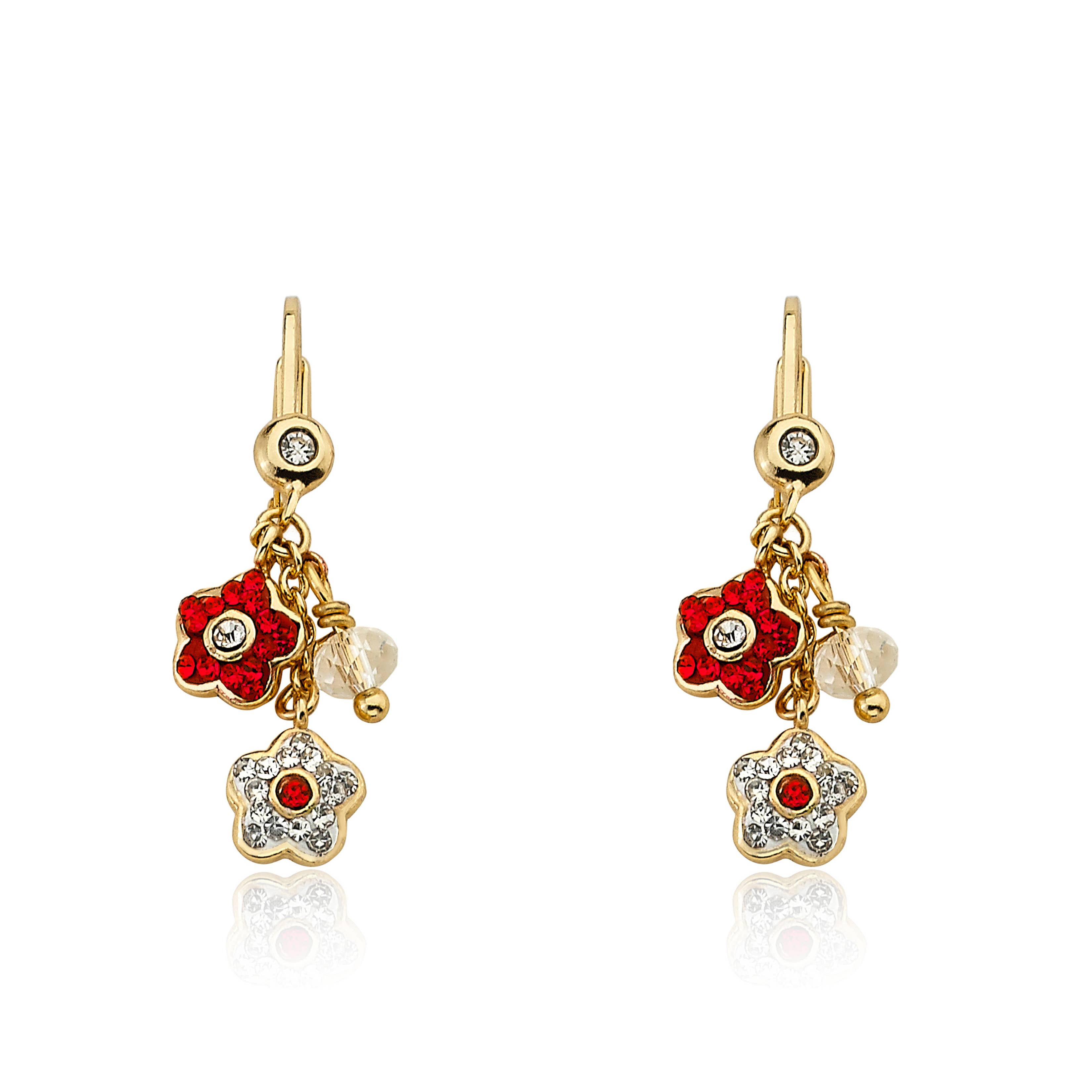 14K Gold Plated Blue & Aqua Crystal Flowers Cluster Dangle