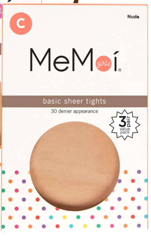 Memoi Girls Basic Sheer Tights 30 Denier- 3 Pack- MK 3033