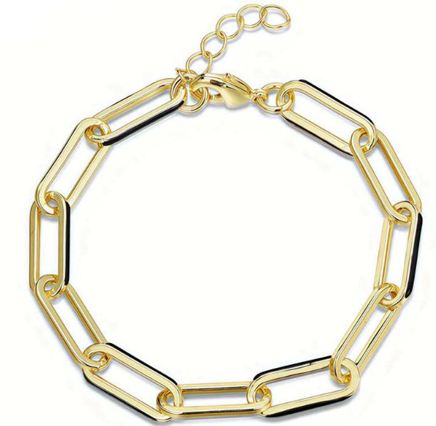 Ladies Dual Tone Link Chain Bracelet Gold Plated