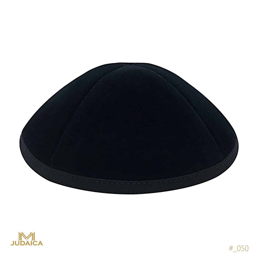 Black Velvet 4 Parts Kippa with Rim for Boys and Men