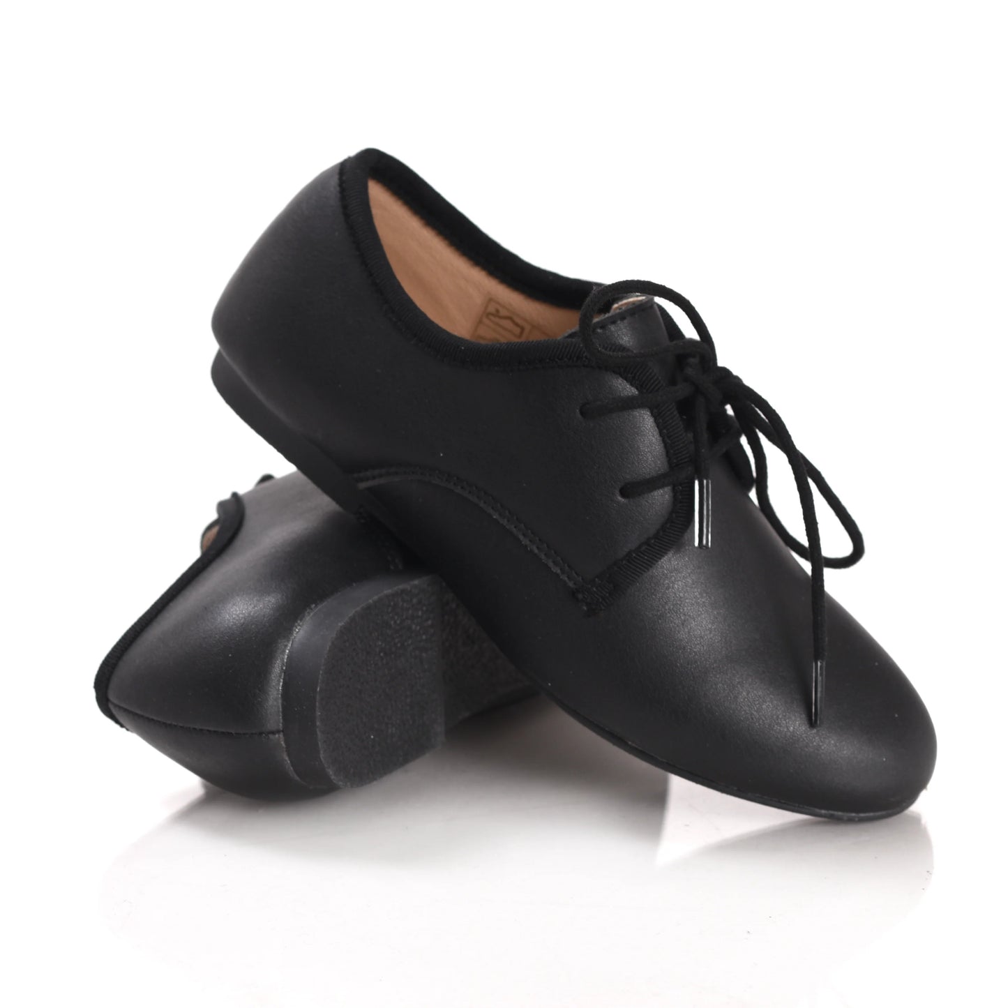 En Pointe Black Leather Lace Up Shoes