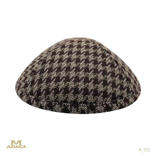 Burgundy Tan Large Woven Houndstooth Kippa- 125