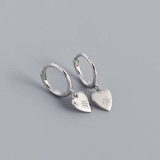 Crystal Heart Dangle Earrings Sterling Silver