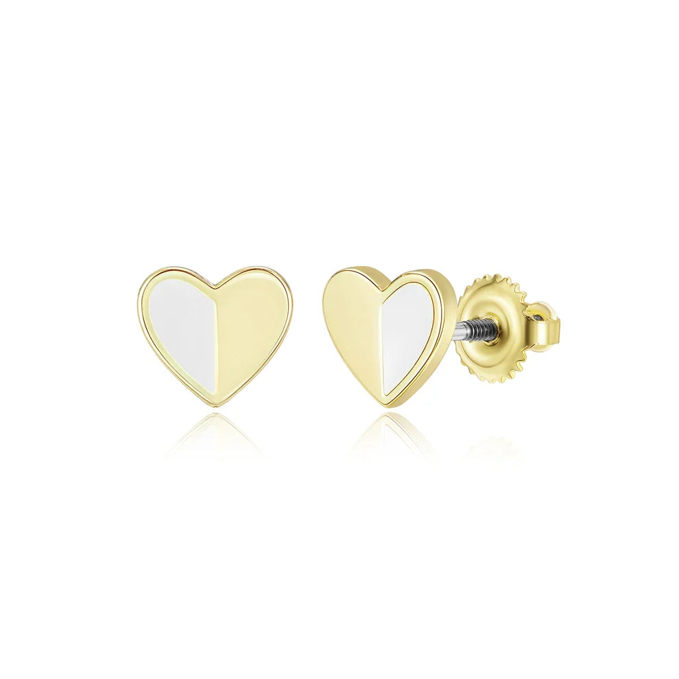 My Little Jewel Half Enamel Heart Surgical Steel Screw Back Earrings