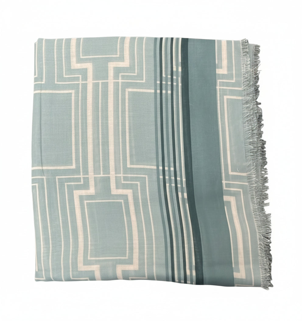 Geometric Square Tichel With Fringes Green