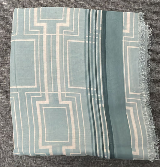 Geometric Square Tichel With Fringes Green