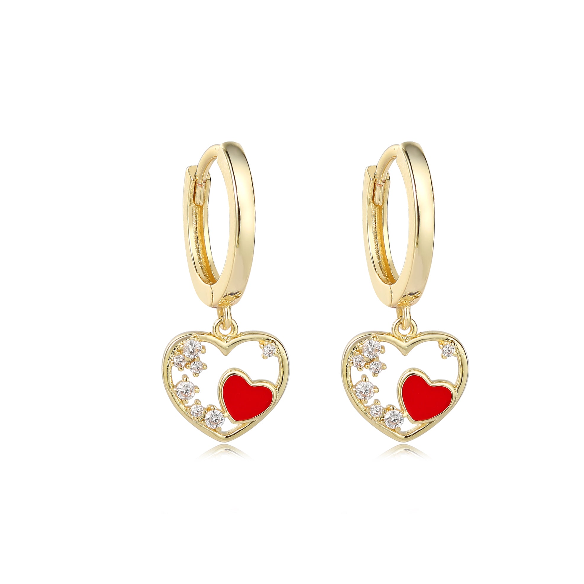 Girls Enamel Heart Encrusted CZ Latch Back