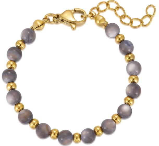 Large Grey Beaded Alternating Station Bracelet