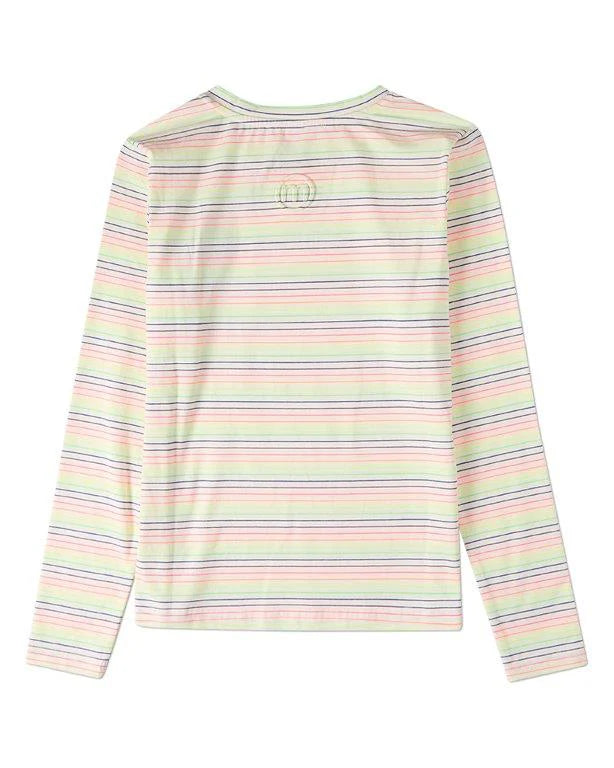 Memoi Teen Girls Bright Striped V- Neck Long Sleeve T-Shirt- MKC 113
