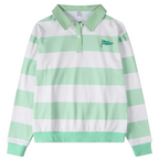 Memoi Teen Girls Summer Flag Striped Long Sleeve Polo T-Shirt - MKC-119