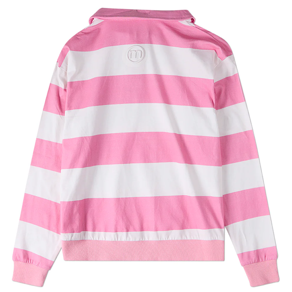 Memoi Teen Girls Summer Flag Striped Long Sleeve Polo T-Shirt - MKC-119