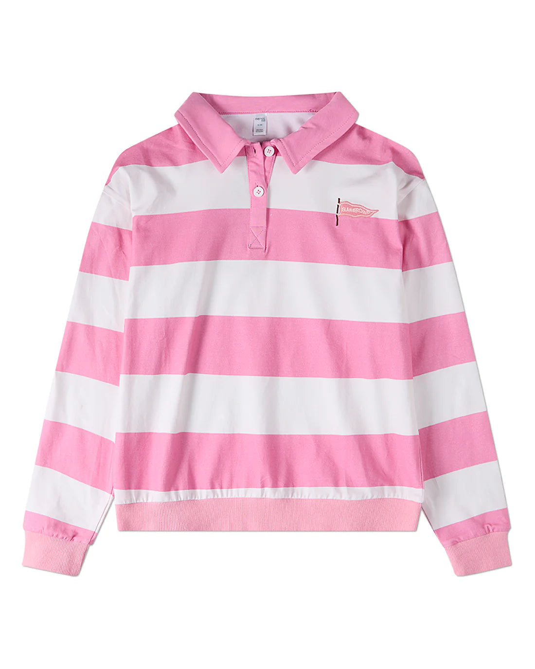 Memoi Teen Girls Summer Flag Striped Long Sleeve Polo T-Shirt - MKC-119