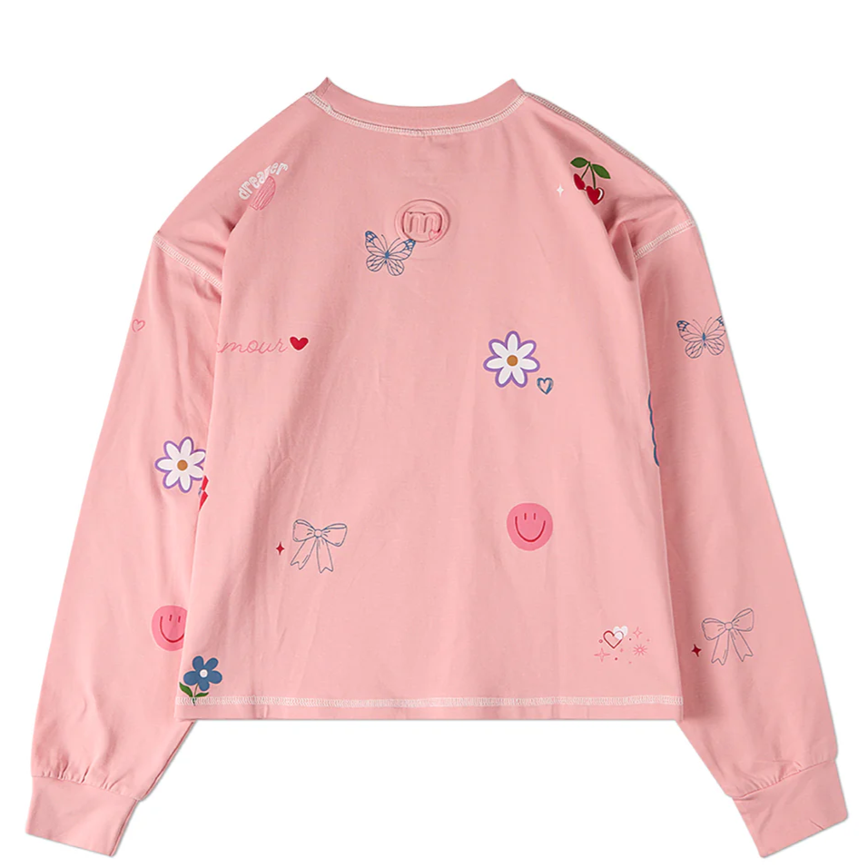 Memoi Teen Girls All-Over Motif Cotton-Rich Long-Sleeve T-Shirt- MKC- 121