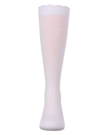 Memoi Drop Stitch Scalloped Shabbos Knee Socks