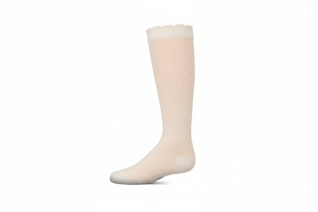 Memoi Drop Stitch Scalloped Shabbos Knee Socks