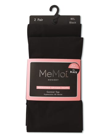 Memoi Womens Microfiber Opaque Control Top Tights 2 Pair Pack - MO 646