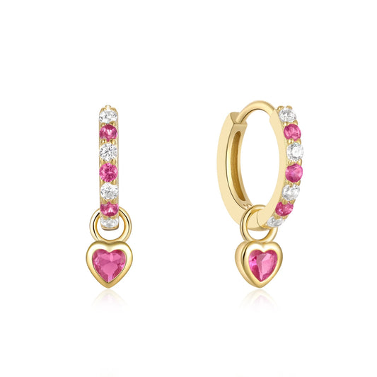 Stainless Steel Gemstone Huggies Heart Earrings