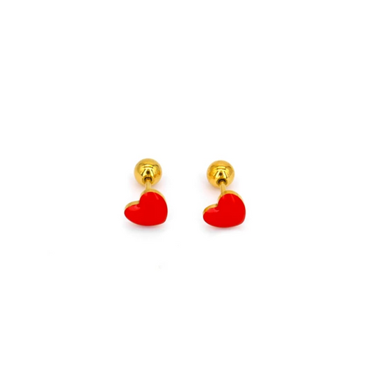 Baby Heart Enamel Screwback Earrings