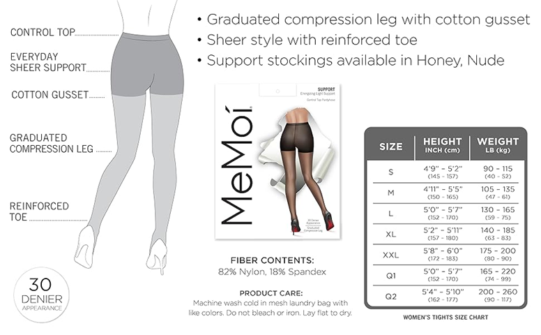 Memoi Energizing Light Support Control Top Pantyhose- 30 Denier- MM-240