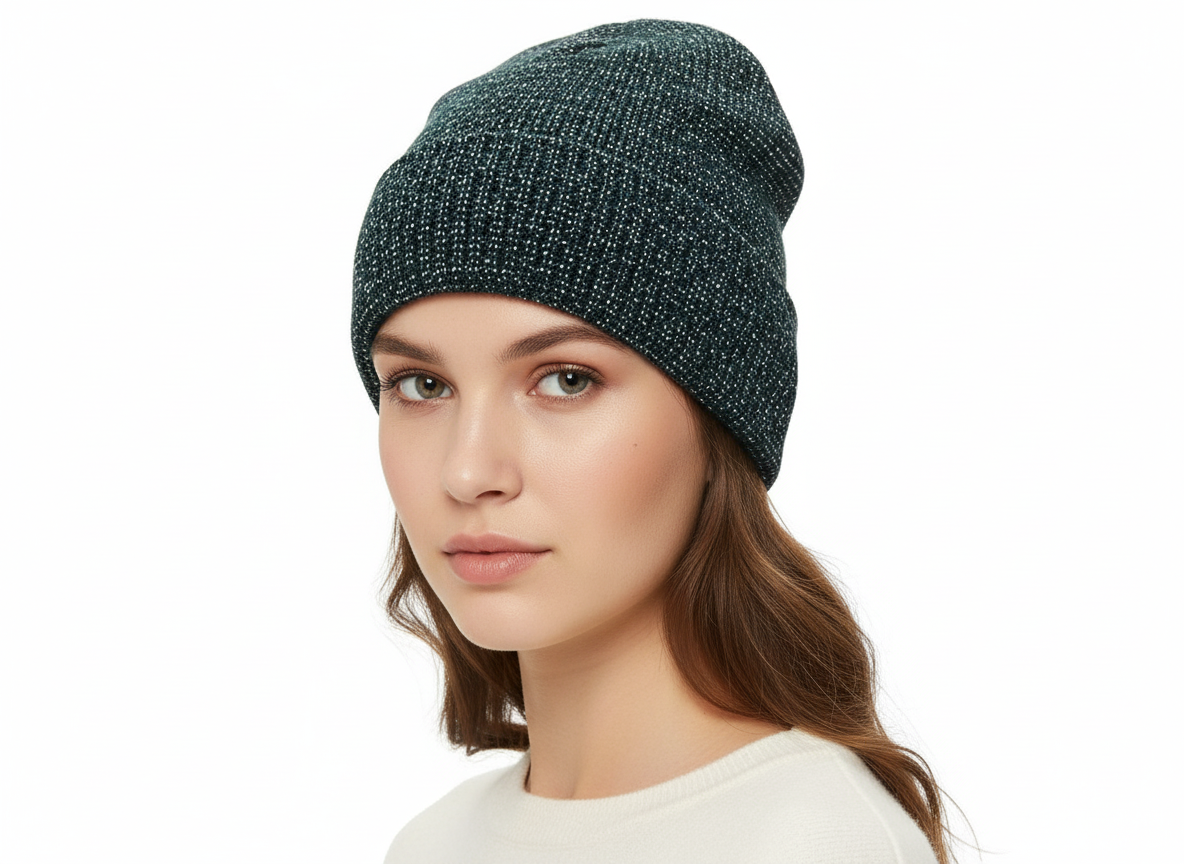 Sparkle Knit Thick Ribbed Foldable Beanie