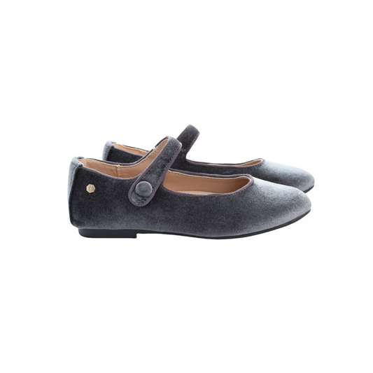 Fintoes Girls Velvet Mary Janes- Charcoal