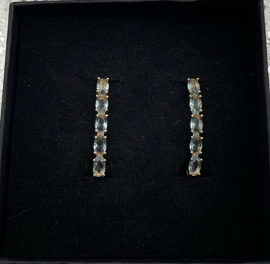 Aquamarine Oval Teardrop Hoop Earrings