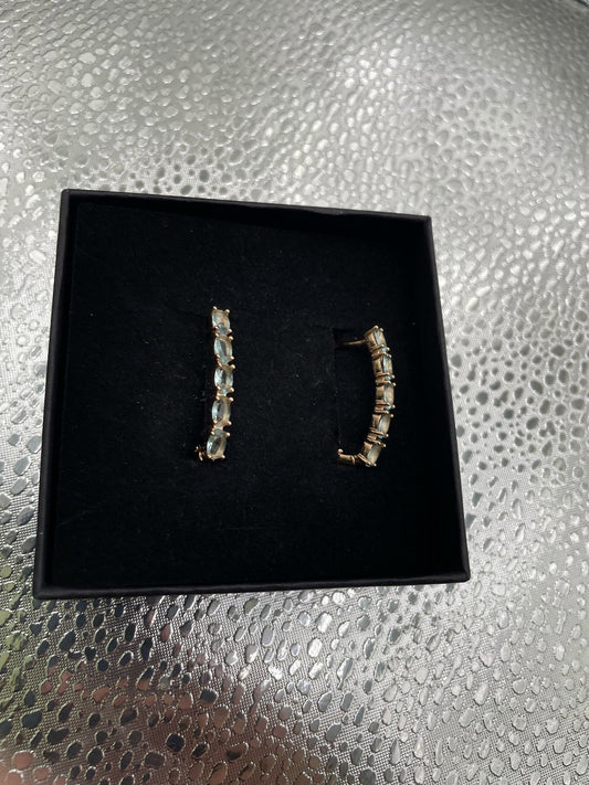 Aquamarine Oval Teardrop Hoop Earrings