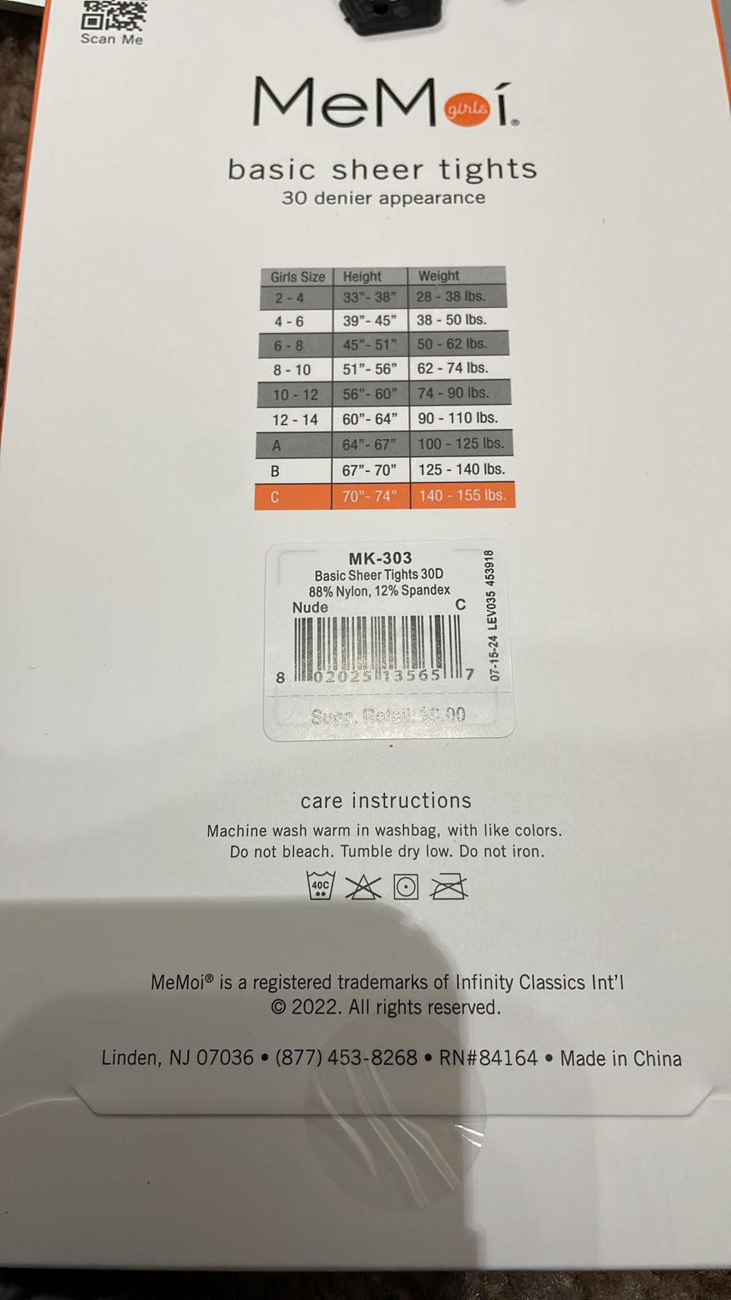 Memoi Girls Basic Sheer Tights- 30 Denier - MK 303