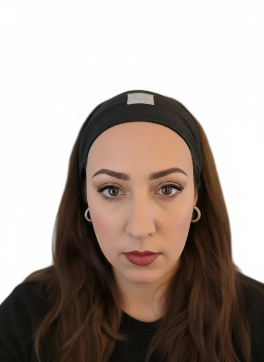 The Patch Ribbed Stretch Headband Band- Black Plaid