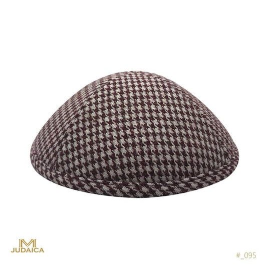 Woven Burgundy and Grey Houndstooth Kippa- 095