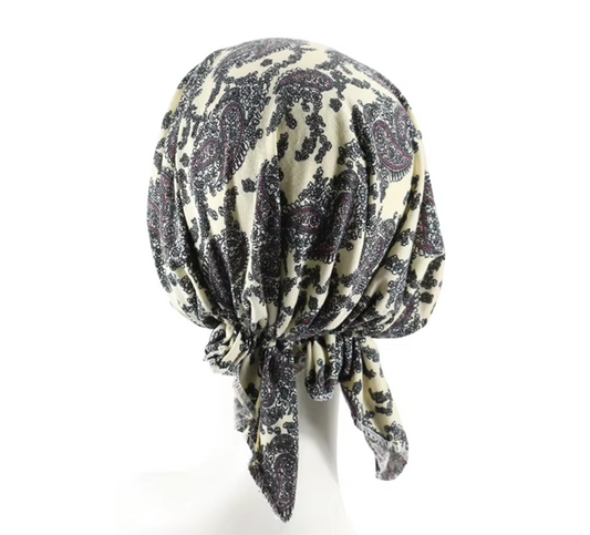 Jersey Short Tail Exercise Bandana- Cream Paisley