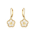 My Little Jewel Mother of Pearl Flower with Gold Center Leverback Earrings