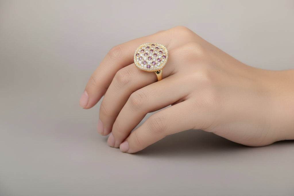 Ladies CZ Stud Ring Adjustable
