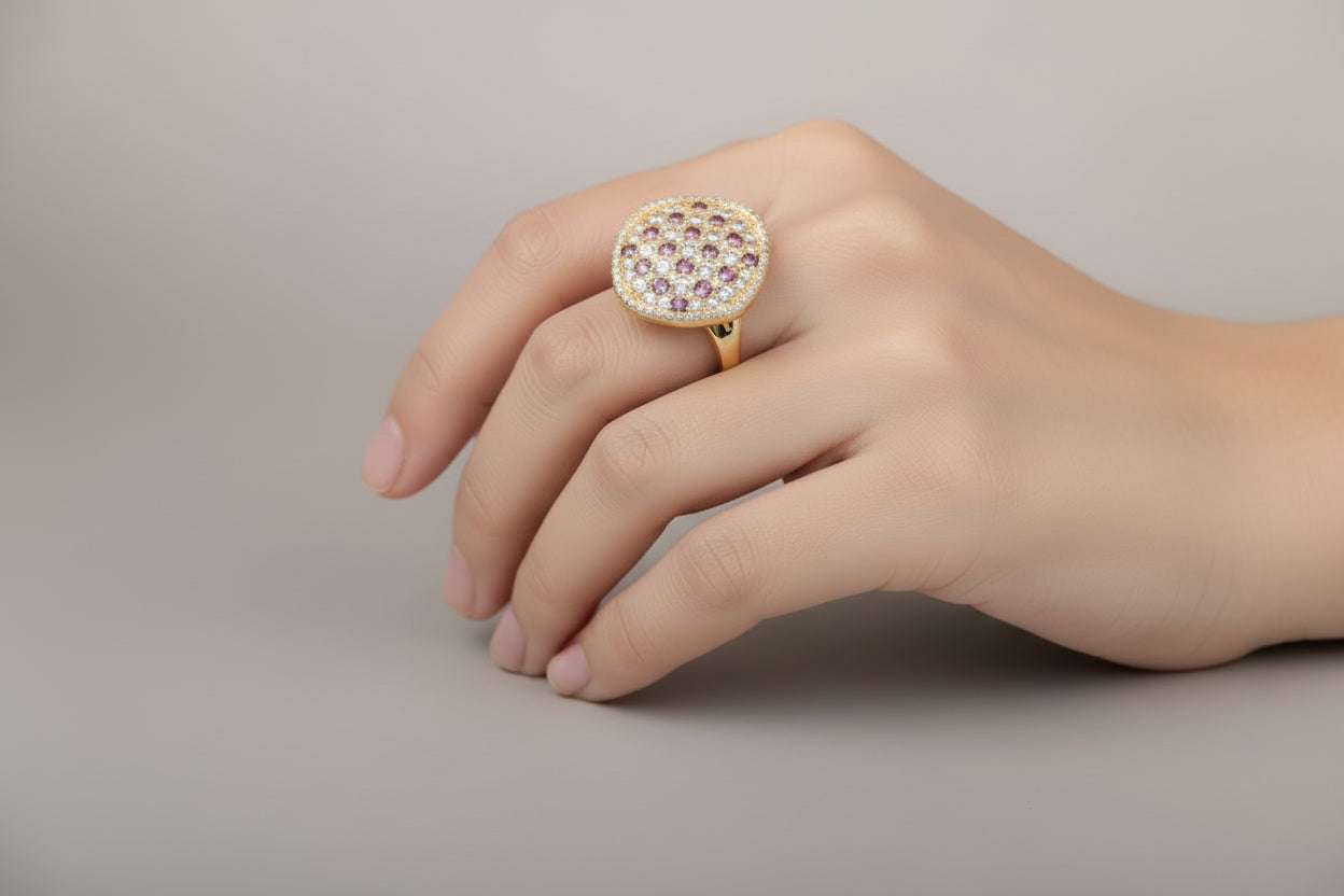 Ladies CZ Stud Ring Adjustable