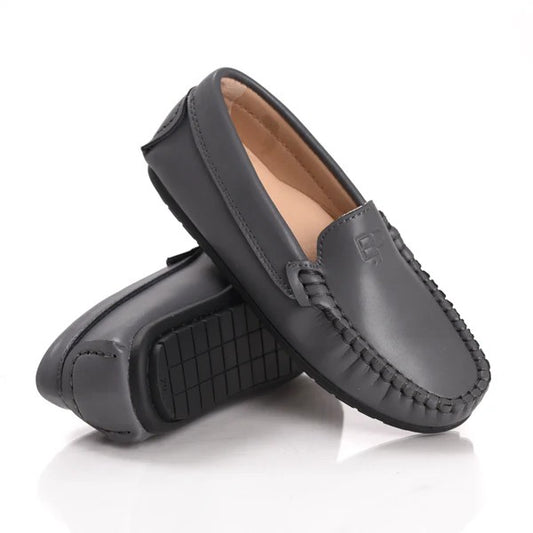 En Pointe Kids Leather Slip on Loafer- Grey