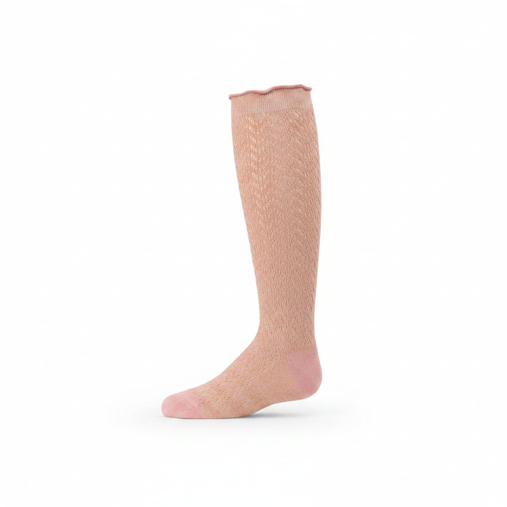 Memoi Open Work Shimmer Girls Shabbos Knee Sock- MKF- 7053