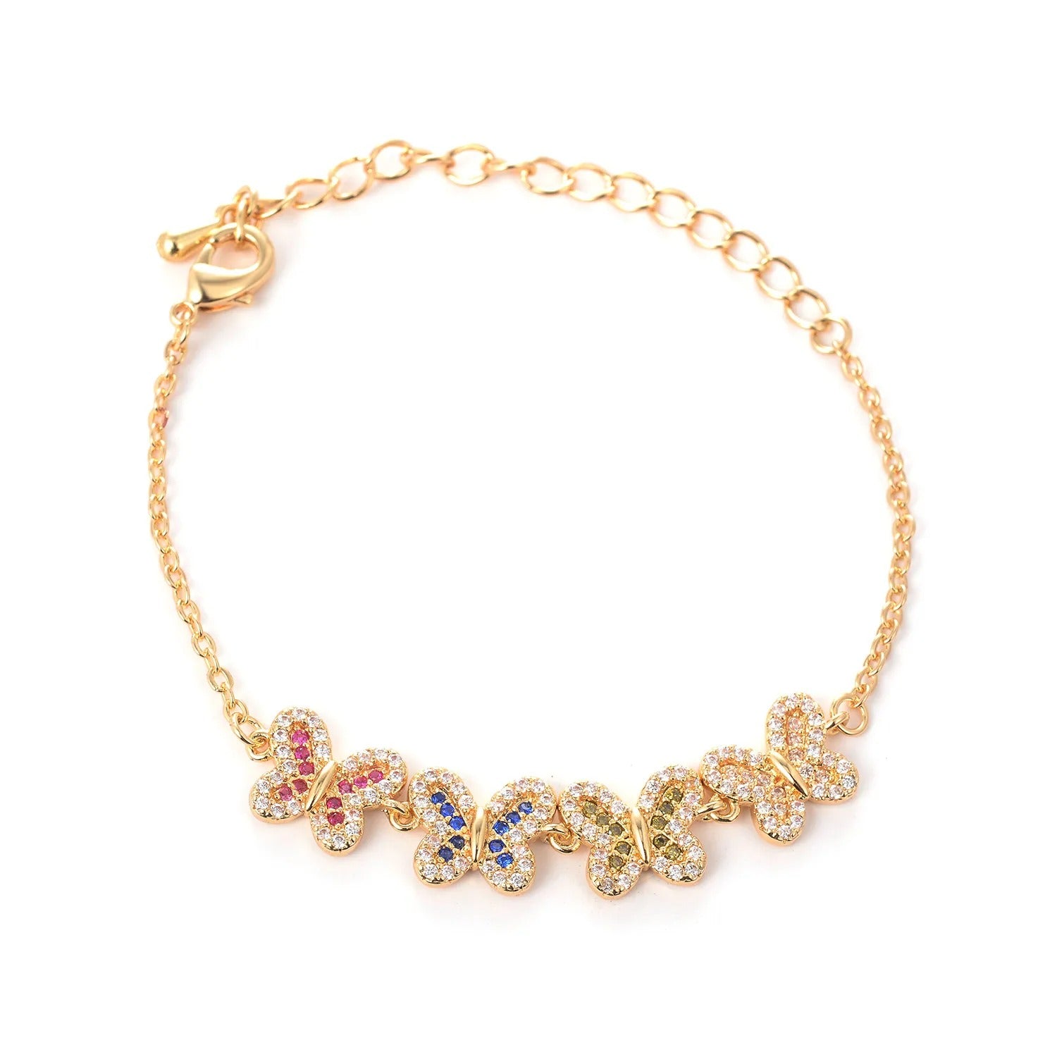 Gold Plated Pavé Butterfly Charm Bracelet
