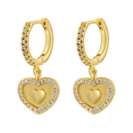 CZ Gold Heart Crystal Earrings for Girls
