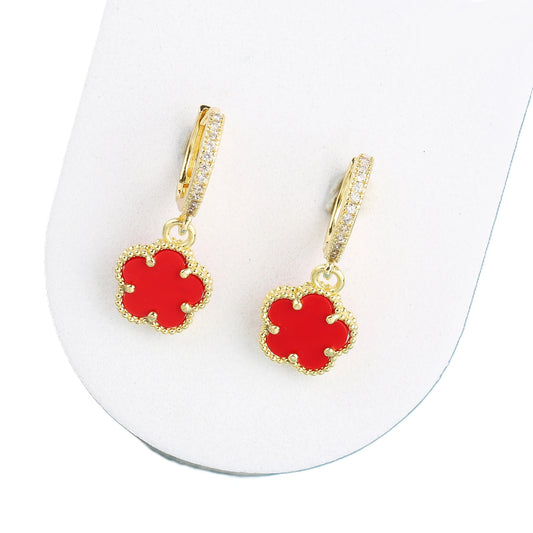 Red Clover Drop Crystal Earrings